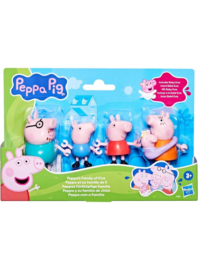 Peppa Pig Peppa's Family of Five with Baby Evie, Poseable Figures Hold Hands, Preschool Toys for Girls and Boys 3 and Up - Image 1